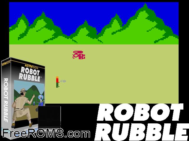 Robot Rubble (1983)(Activision)(proto)[o] Intellivision game showing 3D box cover and gameplay screenshot